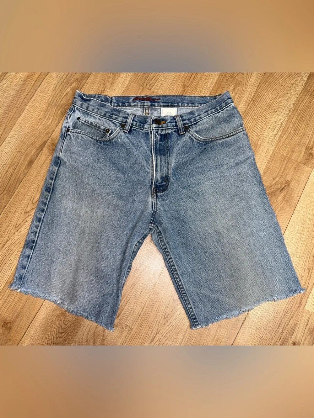 Men's Vintage Eddie Bauer Jorts Light Wash Denim Cutoffs Raw Hem